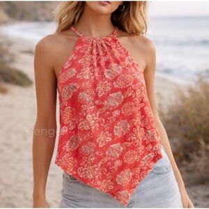 Free People We The Free Daisy Strawberry Halter Tank Top Red Floral M NWT